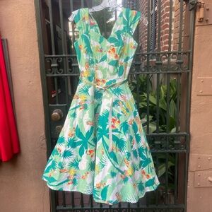 Vibrant Green Floral Midi Dress